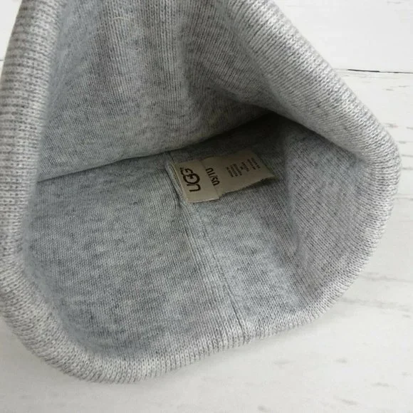 New UGG Solid Folded Cuff Beanie Women's Men's Unisex Wool-Blend Logo OS Gray - Picture 3 of 9